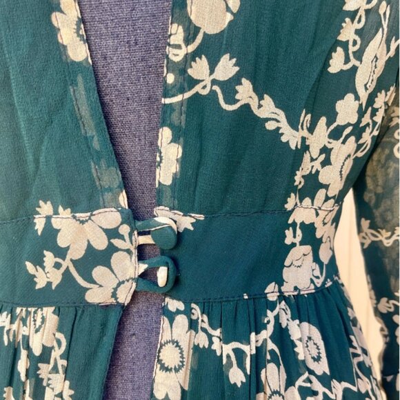 RARE 70s Ossie Clark Celia Birtwell Soviet Rose Print Chiffon Vintage Maxi Dress - Picture 6 of 7